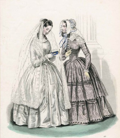 1844. march wedding dress and day dress